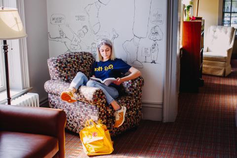Student studying in honors house